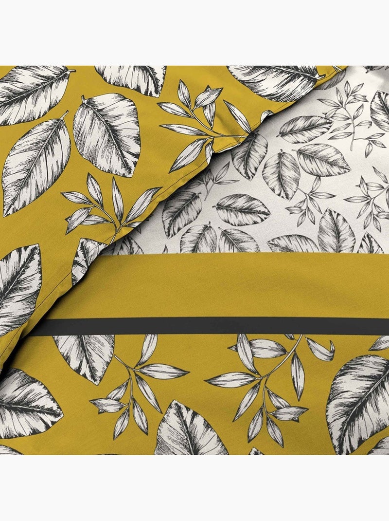 Housse de couette  + 2 taies Marjolaine ocre coton 52 fils Jaune - Kiabi