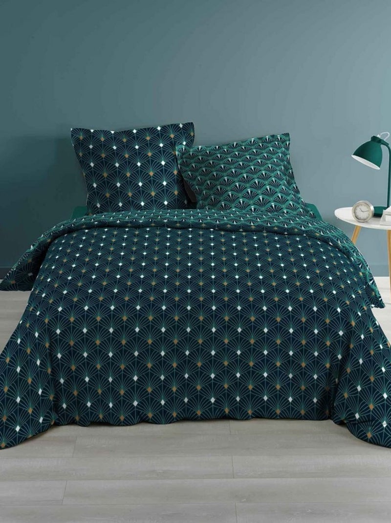 Housse de couette  + 2 taies Meloe bleu coton 57 fils Bleu - Kiabi