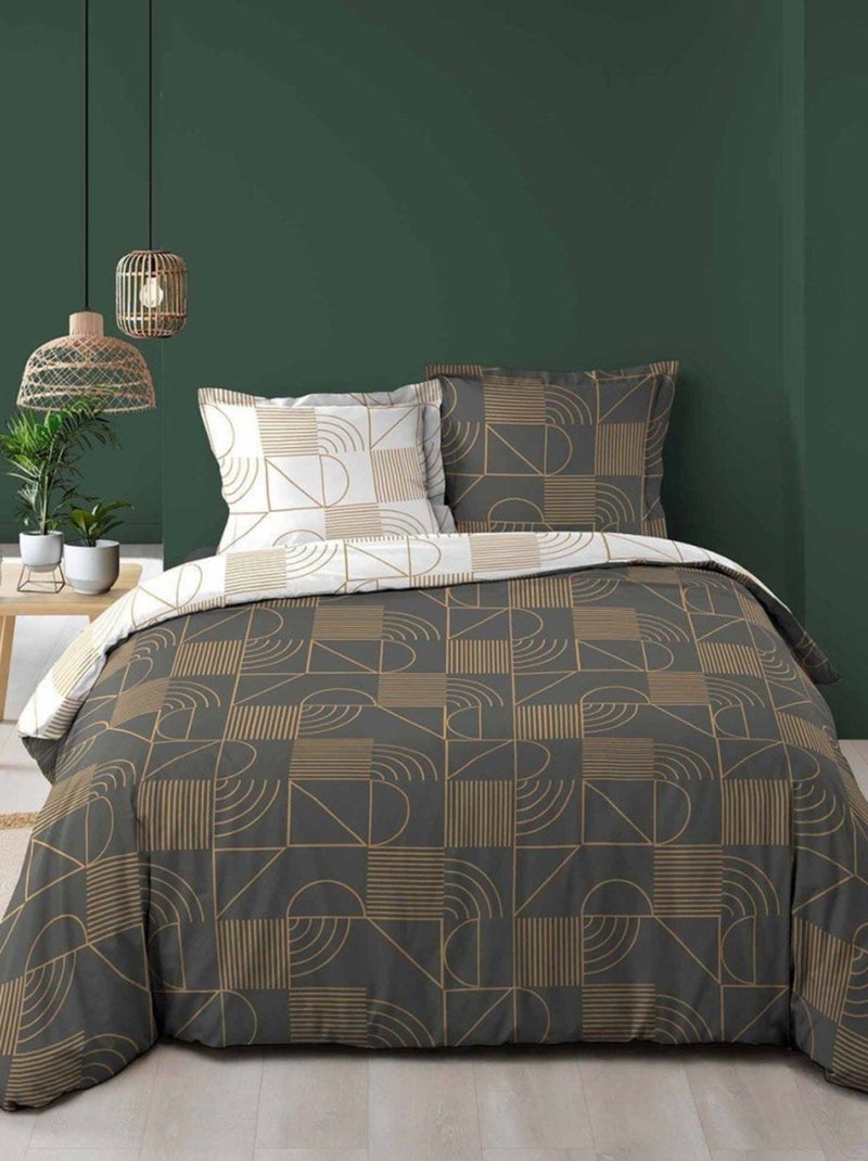 Housse de couette  + 2 taies métallisé Lineor anthracite coton 57 fils Gris - Kiabi