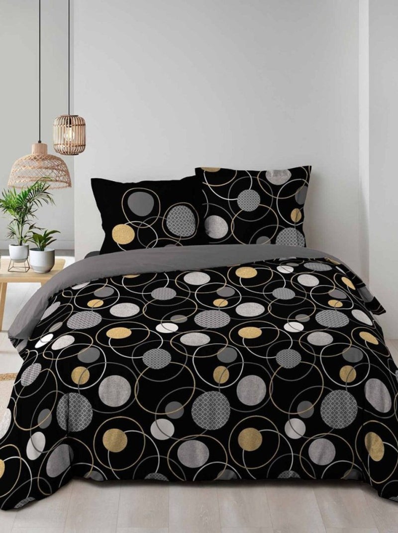 Housse de couette  + 2 taies métallisé Milor coton 57 fils Noir - Kiabi