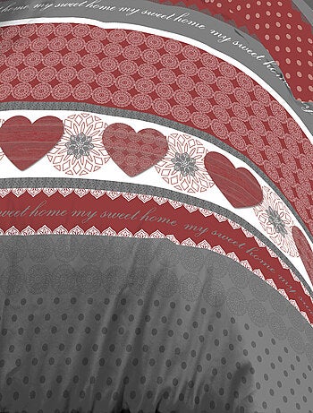 Housse de couette + 2 taies Microfibre - Entretien Facile - Coeurs rouge