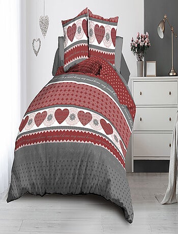 Housse de couette + 2 taies Microfibre - Entretien Facile - Coeurs rouge