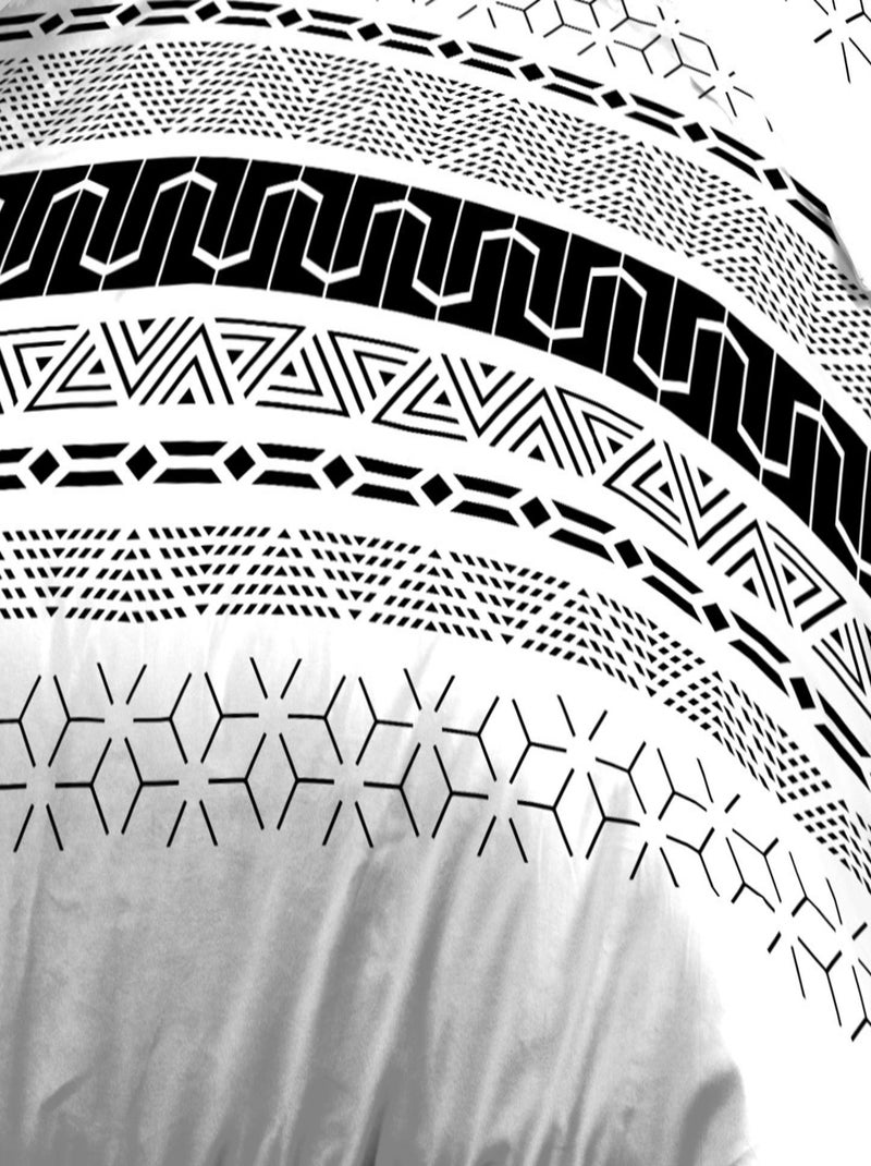 Housse de couette + 2 taies Microfibre - Entretien Facile - Graphic Noir Blanc - Kiabi