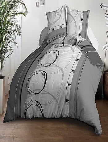 Housse de couette + 2 taies Microfibre - Entretien Facile - Roue-libre gris