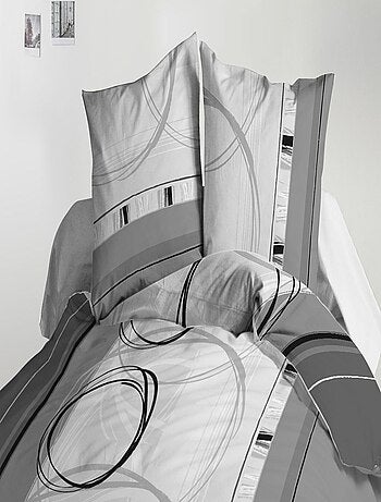 Housse de couette + 2 taies Microfibre - Entretien Facile - Roue-libre gris