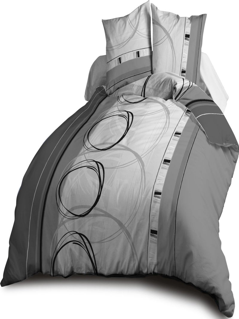 Housse de couette + 2 taies Microfibre - Entretien Facile - Roue-libre gris Gris Gris Blanc - Kiabi