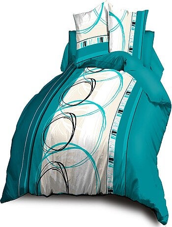 Housse de couette + 2 taies Microfibre - Entretien Facile - Roue-libre turquoise