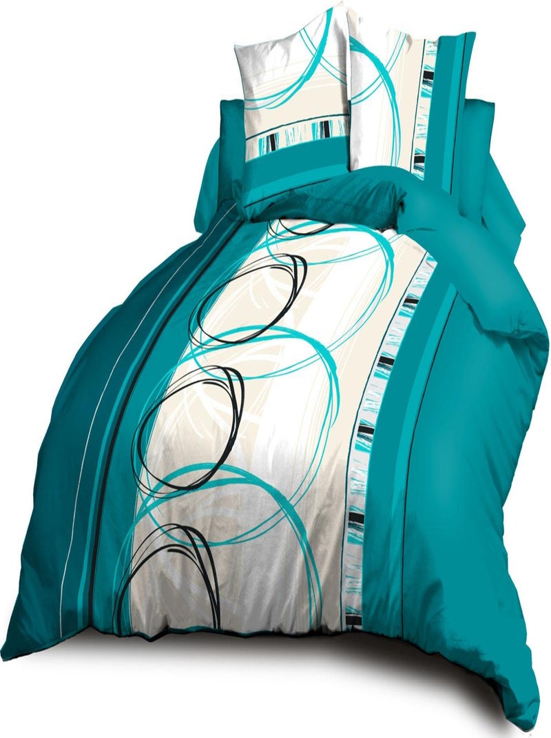 Housse de couette + 2 taies Microfibre - Entretien Facile - Roue-libre turquoise Bleu turquoise - Kiabi