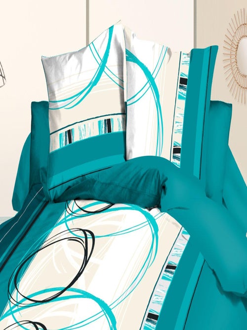 Housse de couette + 2 taies Microfibre - Entretien Facile - Roue-libre turquoise - Kiabi