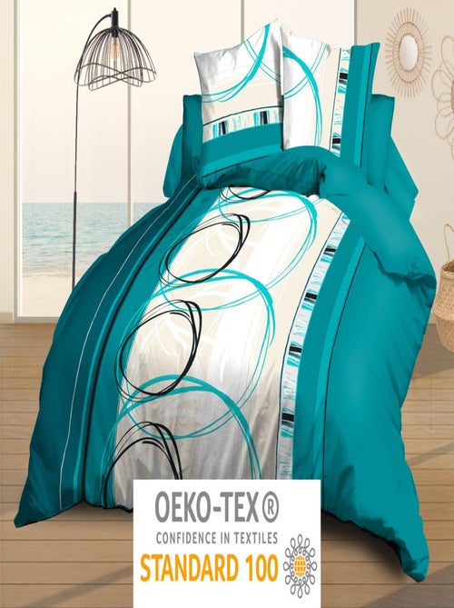 Housse de couette + 2 taies Microfibre - Entretien Facile - Roue-libre turquoise - Kiabi