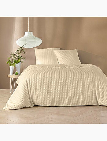 Housse de couette + 2 taies – microfibre gaufrée unie