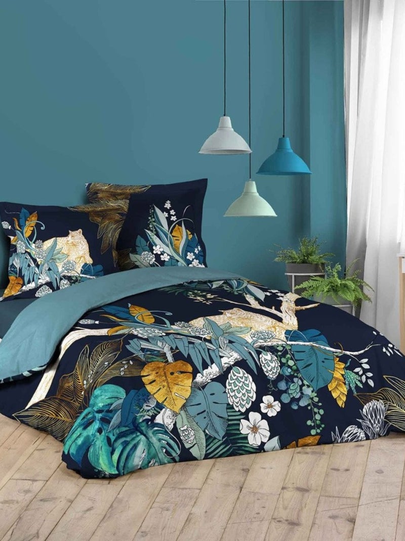 Housse de couette  + 2 taies Mistic coton Bleu - Kiabi