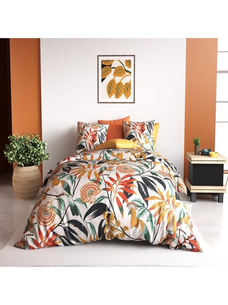 Housse de couette  + 2 taies Ninon coton Percale 71 fils Orange - Kiabi