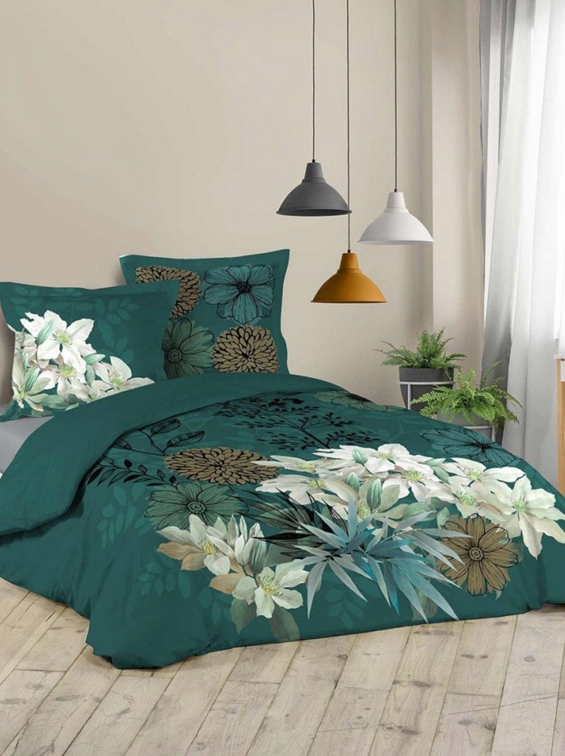 Housse de couette  + 2 taies Opale coton Vert - Kiabi