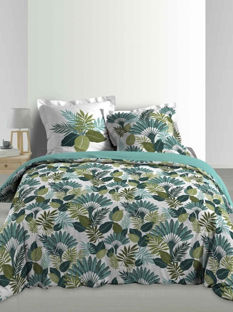 Housse de couette  + 2 taies Panazio coton percale 78 fils Vert - Kiabi
