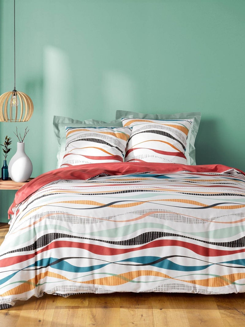 Housse de couette + 2 taies polycoton Collection Vaguelines Beige - Kiabi