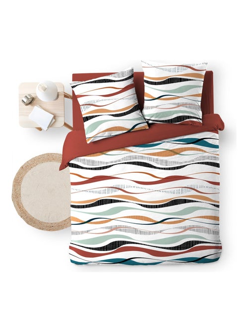 Housse de couette + 2 taies polycoton Collection Vaguelines - Kiabi