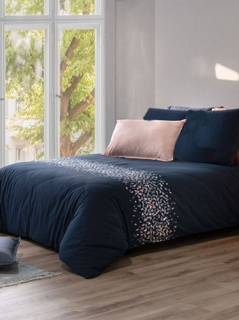 Housse de couette  + 2 taies Rio coton Percale 71 fils Bleu - Kiabi