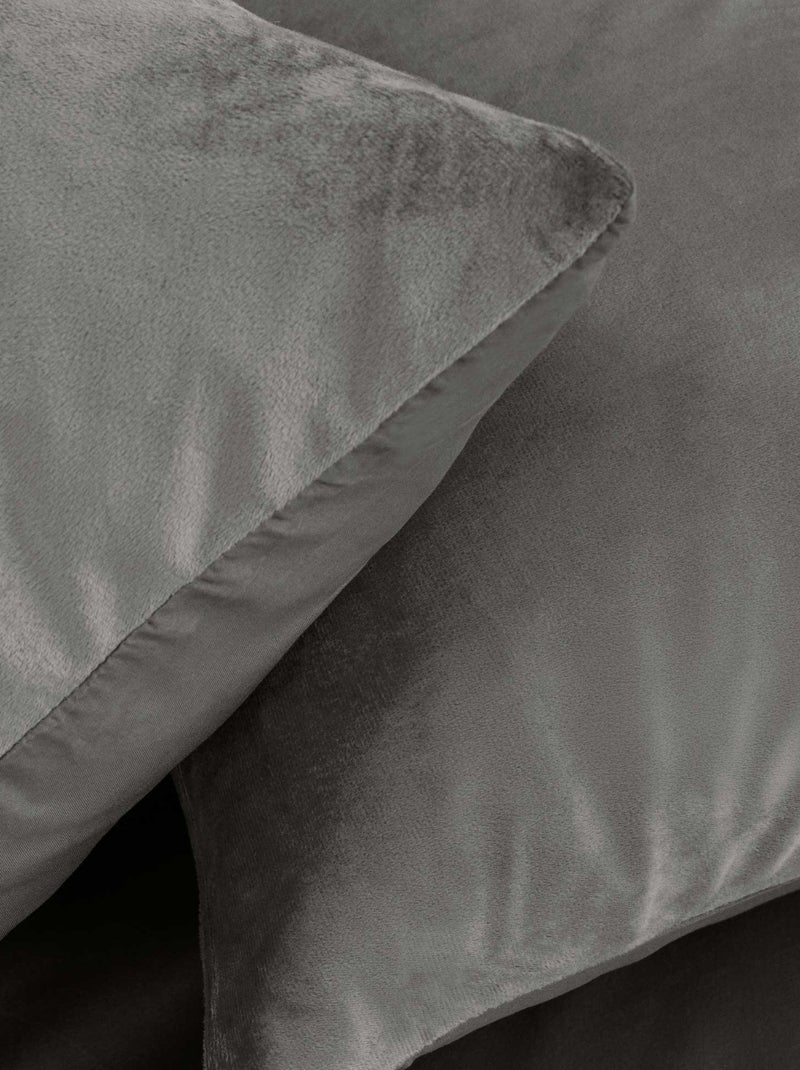 Housse de couette + 2 taies velours Veline gris anthracite - Kiabi