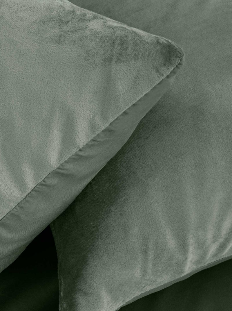 Housse de couette + 2 taies velours Veline Vert - Kiabi