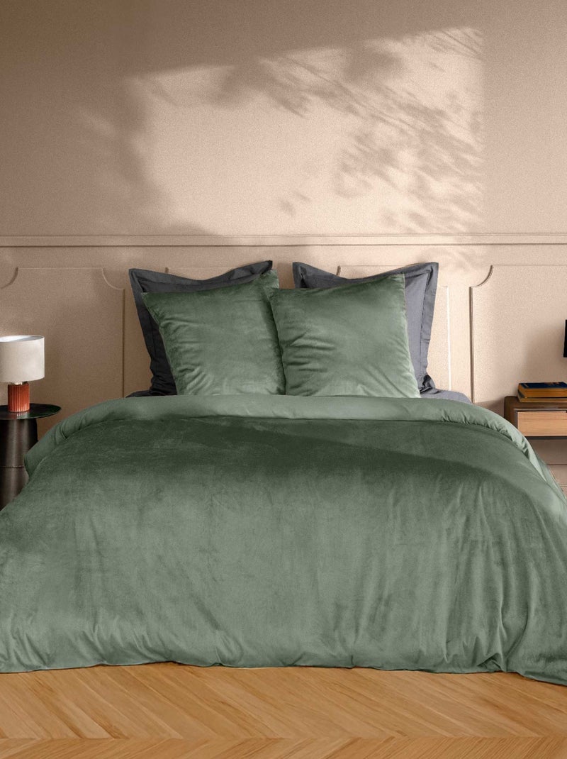 Housse de couette + 2 taies velours Veline Vert - Kiabi
