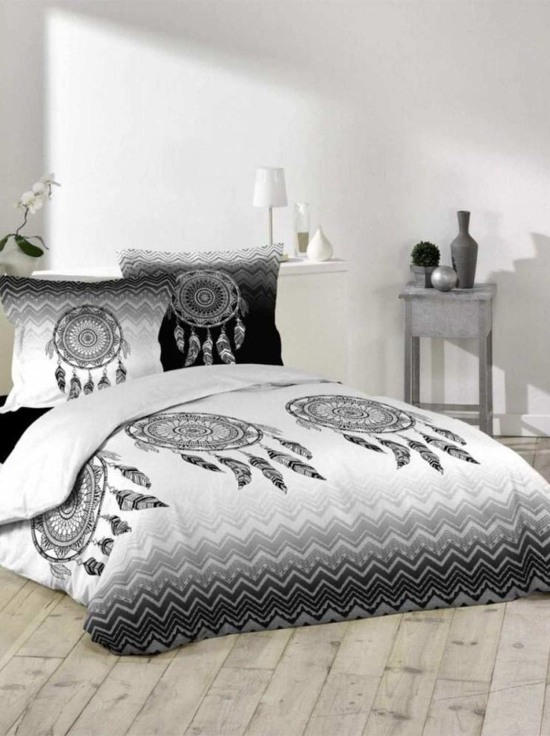 Housse de couette 200x200 + 2 taies Attrape Rêves coton Gris - Kiabi
