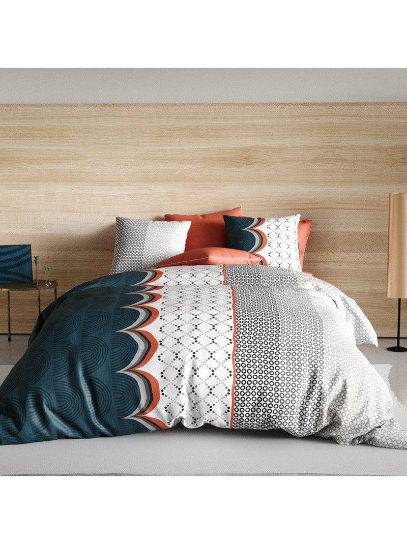 Housse de couette 200x200 Antan + 2 taies 100% coton 57 fils Bleu - Kiabi