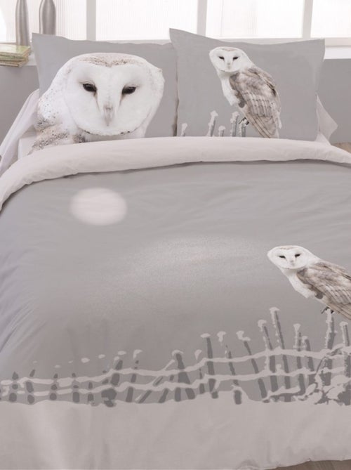 Housse de couette 200x200 CHOUETTE + 2 taies 100% coton - Kiabi