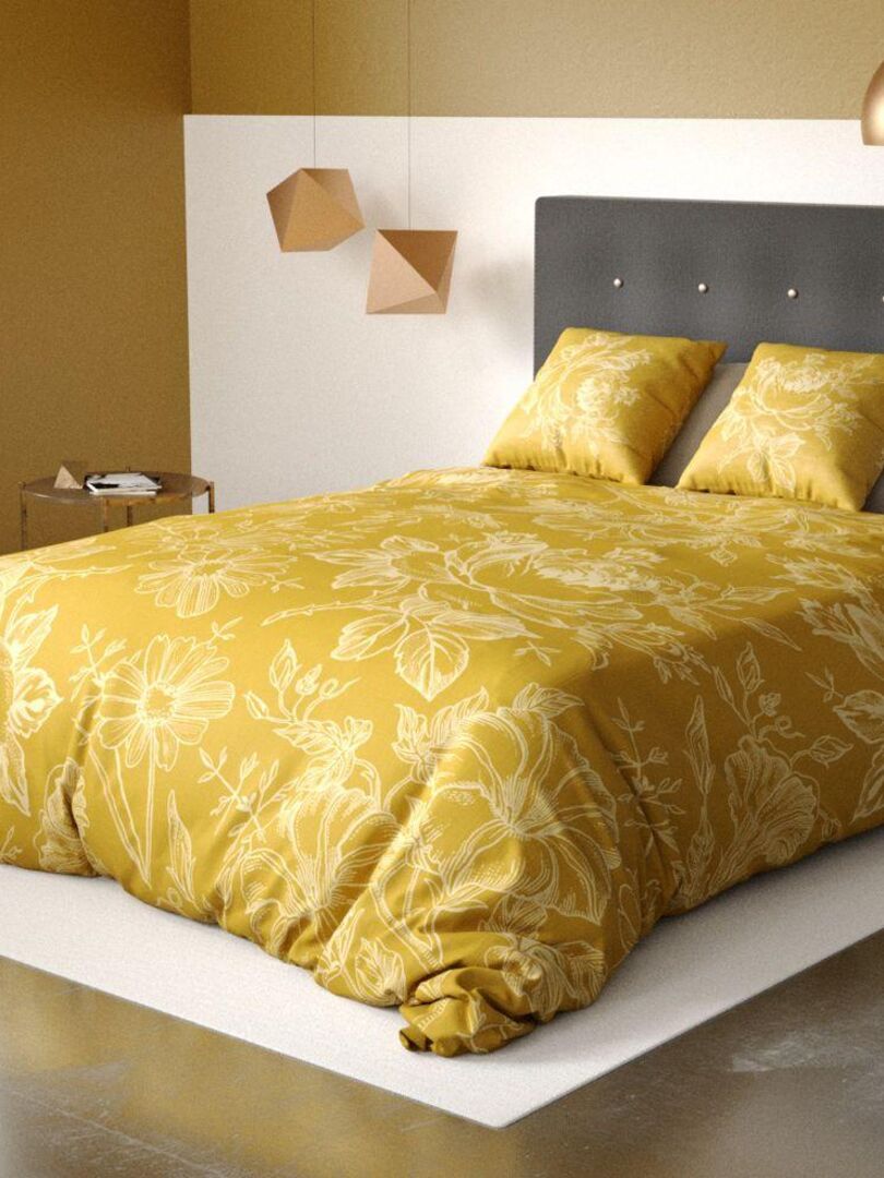 Housse de couette 200x200 cm + 2 taies d'oreiller 100% Coton Bio 57 fils Victoria Ocre Jaune foncé - Kiabi