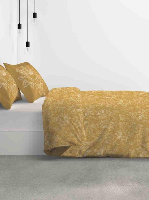 Housse de couette 200x200 cm + 2 taies d'oreiller 100% Coton Bio 57 fils Victoria Ocre - Kiabi
