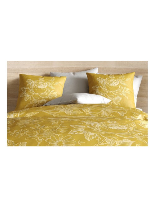 Housse de couette 200x200 cm + 2 taies d'oreiller 100% Coton Bio 57 fils Victoria Ocre - Kiabi