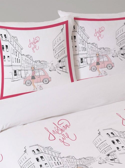 Housse de couette 200x200 Fashion girl + 2 taies coton 52 fils - Kiabi