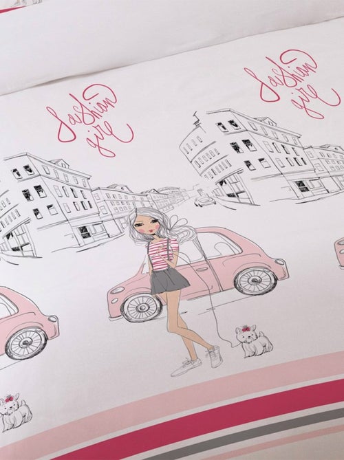 Housse de couette 200x200 Fashion girl + 2 taies coton 52 fils - Kiabi