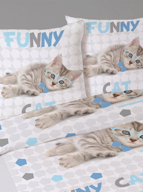 Housse de couette 200x200 Funny cat + 2 taies coton 41 fils - Kiabi