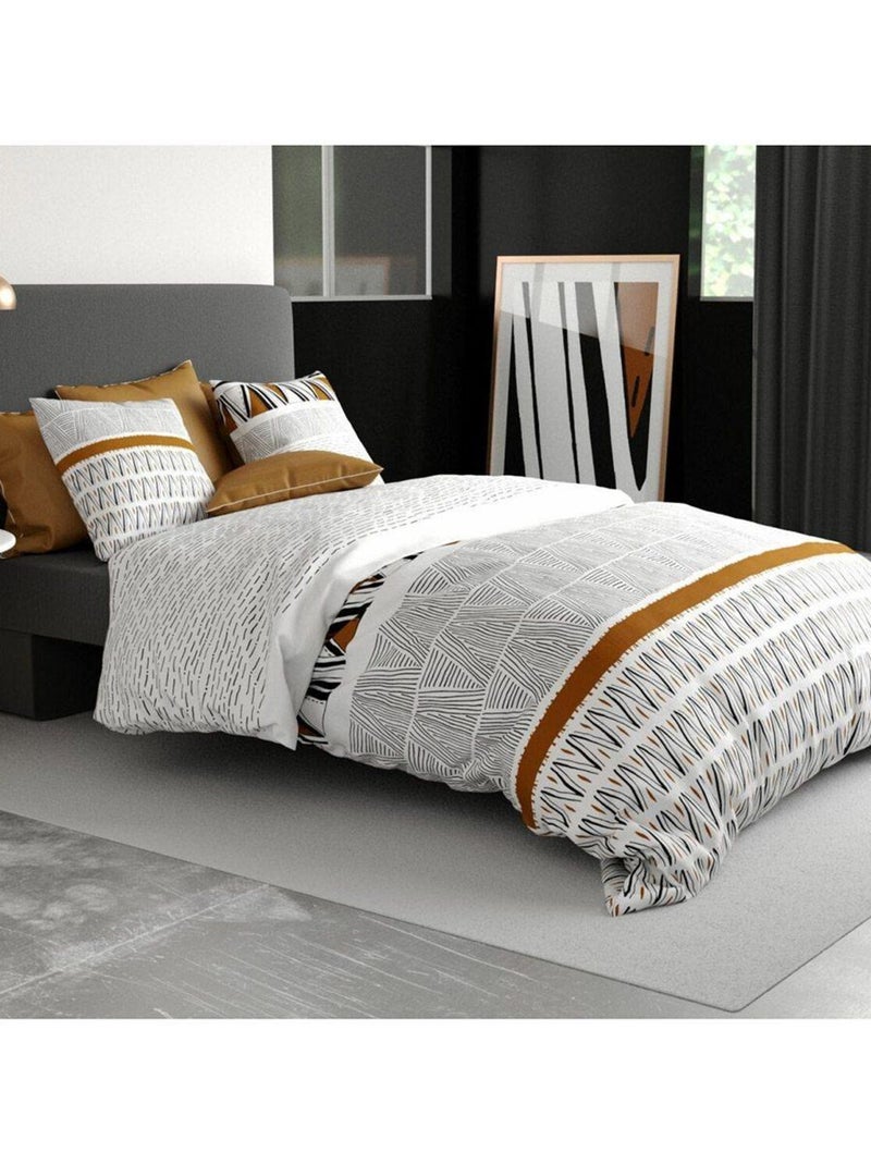 Housse de couette 200x200 Louxor + 2 taies 100% coton 57 fils Blanc - Kiabi