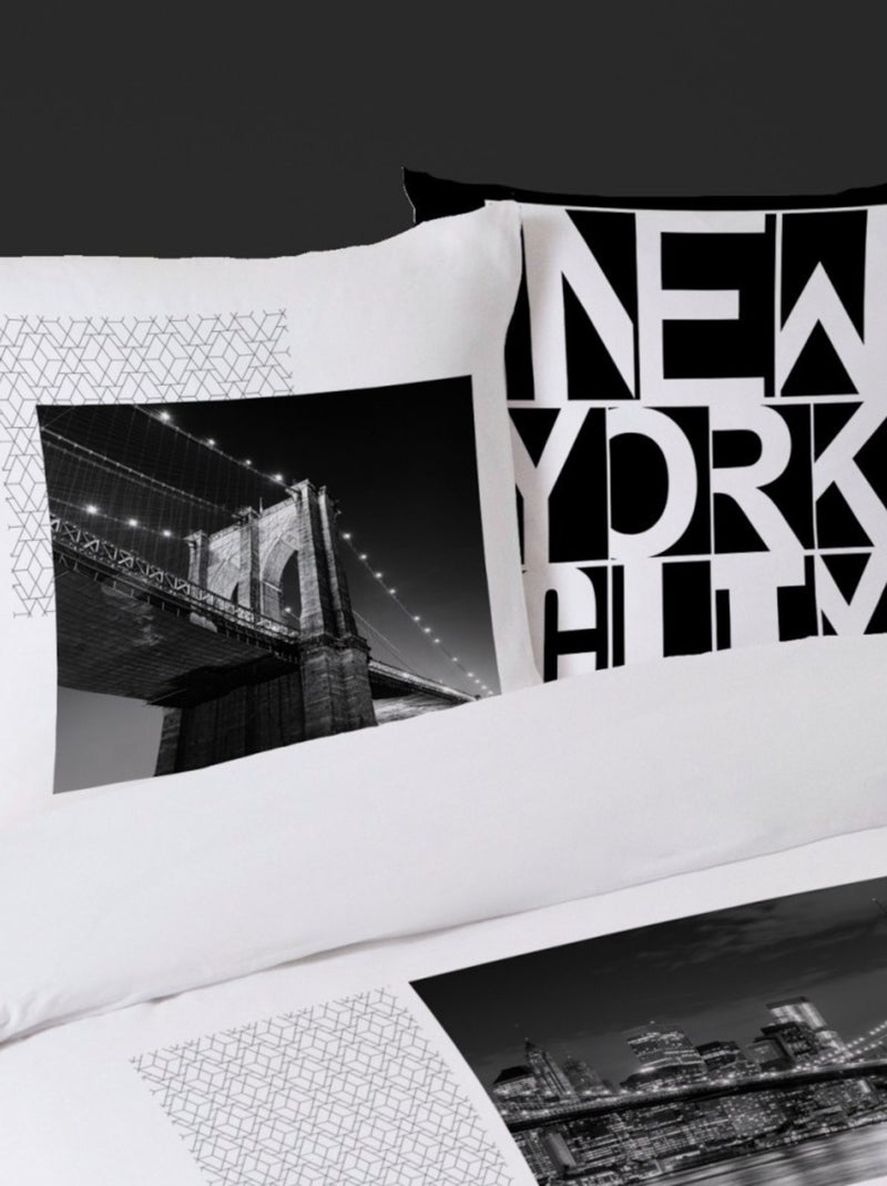 Housse de couette 200x200 NY BY NIGHT + 2 taies 100% coton Noir - Kiabi