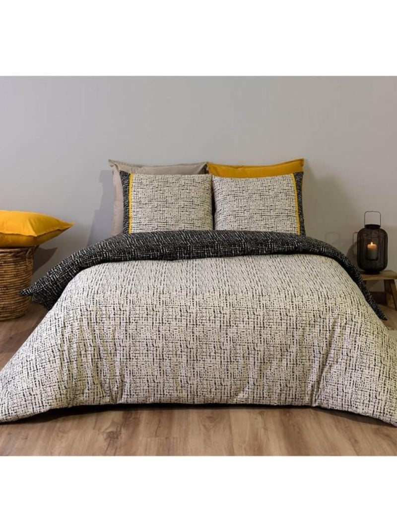 Housse de couette 200x200 Vulcane + 2 taies 100% coton 57 fils Gris - Kiabi