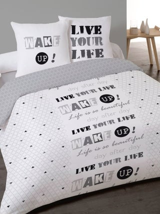 Housse de couette 200x200 Wake up + 2 taies coton 52 fils