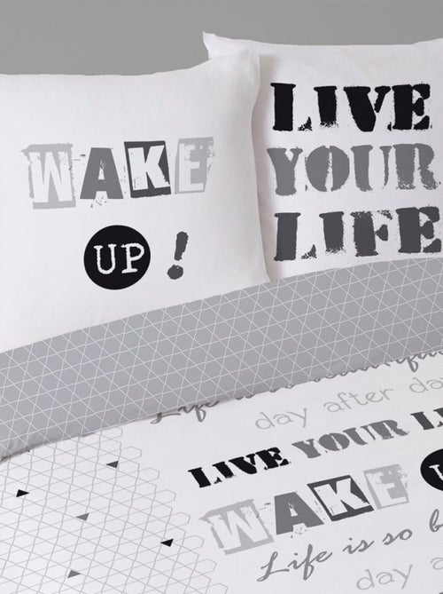 Housse de couette 200x200 Wake up + 2 taies coton 52 fils - Kiabi