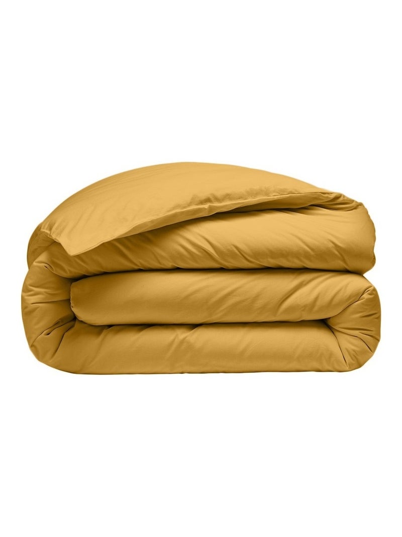Housse de couette 220 x 240 cm  Percale de coton lavé jaune moutarde Jaune moutarde - Kiabi