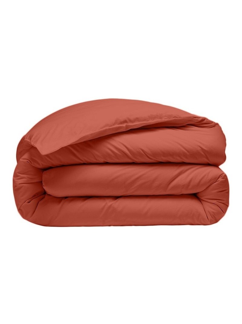 Housse de couette 220 x 240 cm  Percale de coton lavé terracotta Orange - Kiabi