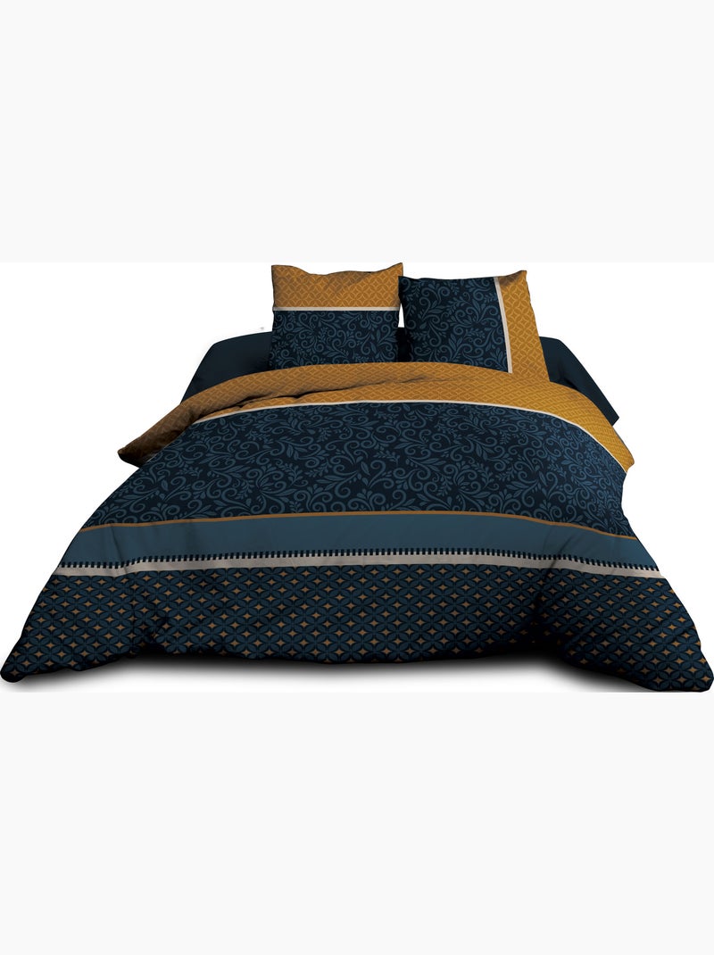 Housse de couette 220x240 + 2 taies - Pur coton 57 fils - Alix Bleu - Kiabi
