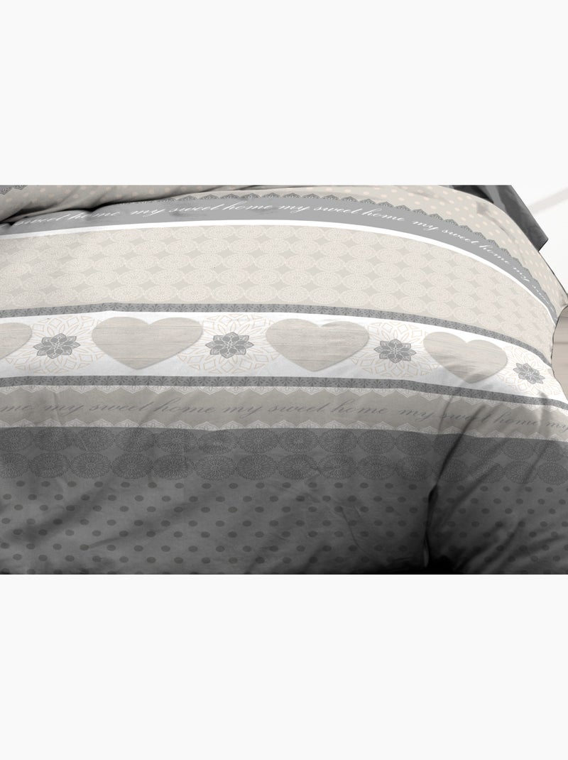 Housse de couette 220x240 + 2 taies - Pur coton 57 fils - Coeurs gris Gris - Kiabi