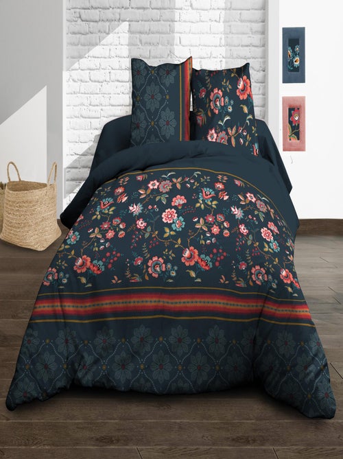 Housse de couette 220x240 + 2 taies - Pur coton 57 fils - India - Kiabi