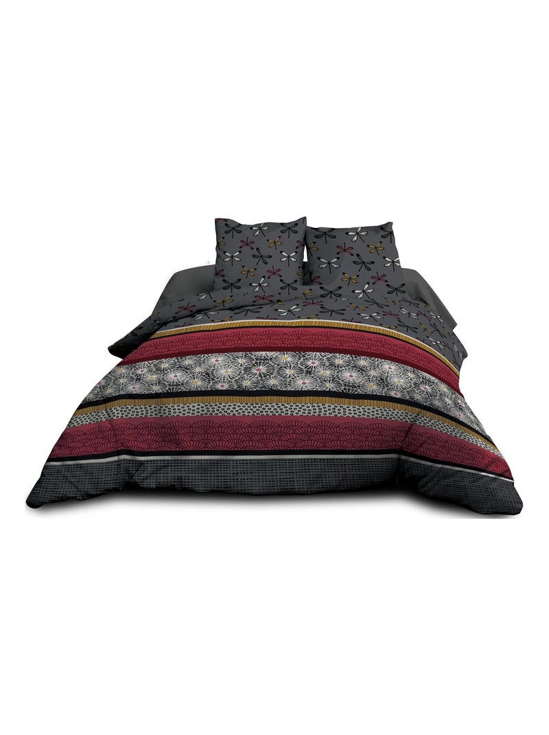 Housse de couette 220x240 + 2 taies - Pur coton 57 fils - Loretta Rouge - Kiabi