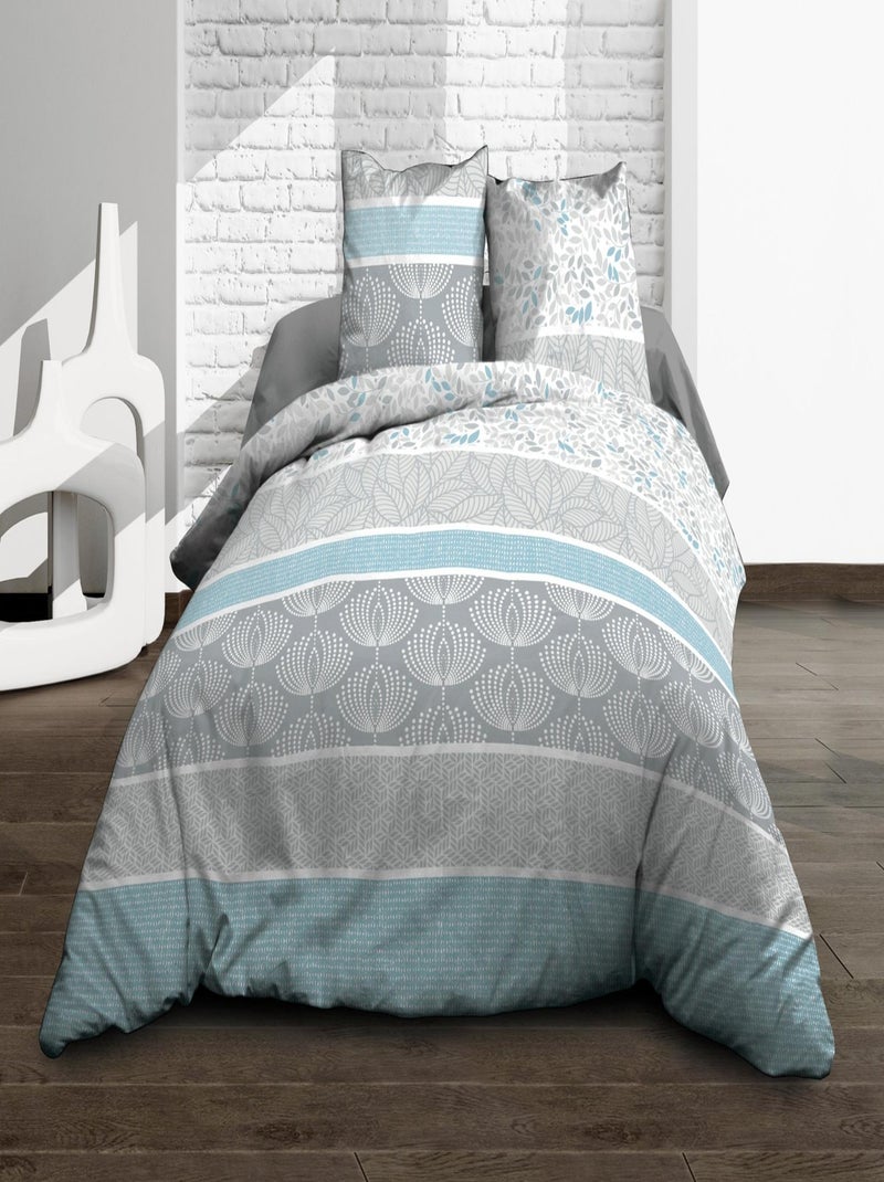 Housse de couette 220x240 + 2 taies - Pur coton 57 fils - Louise bleu Bleu - Kiabi