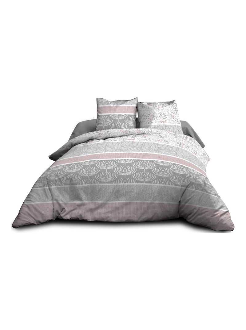 Housse de couette 220x240 + 2 taies - Pur coton 57 fils - Louise Rose Rose - Kiabi