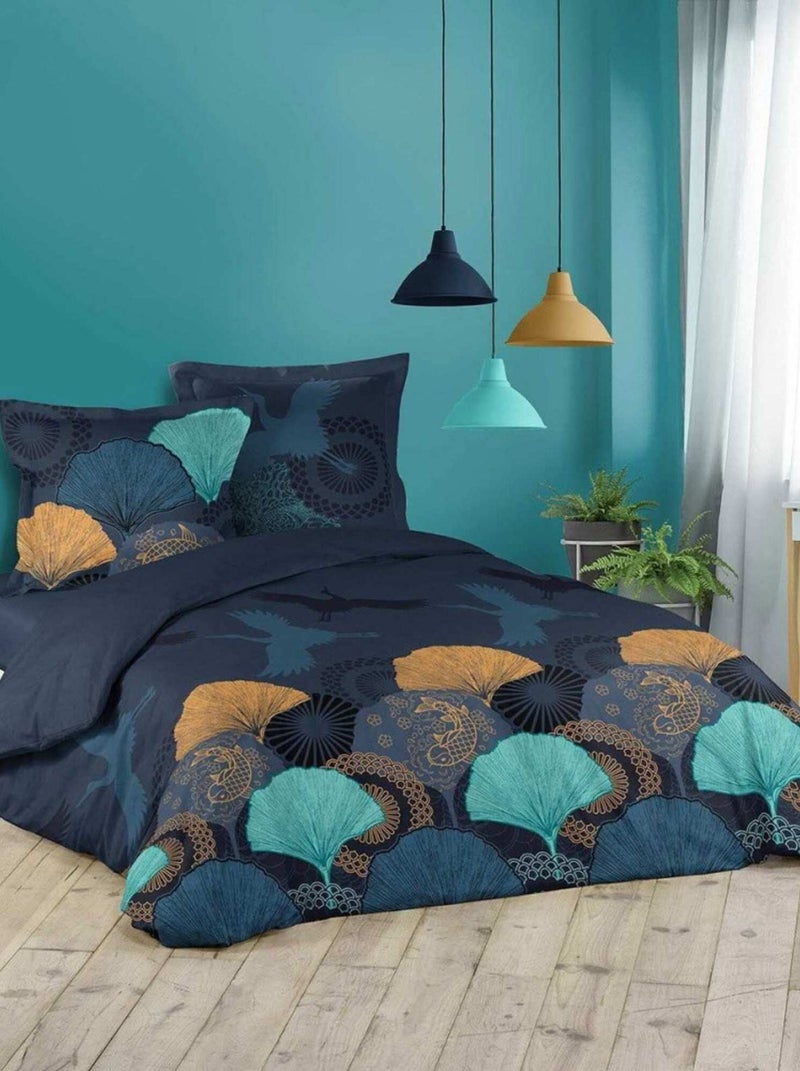 Housse de couette 220x240 + 2 taies Belle nuit coton Bleu - Kiabi