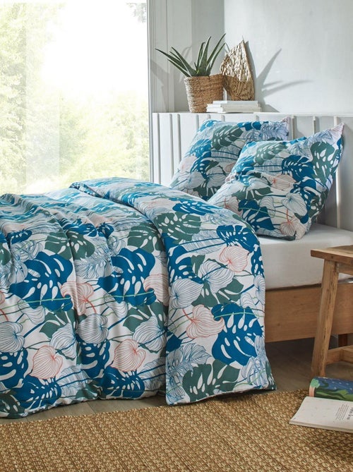 Housse de couette 220x240 + 2 taies d'oreiller 63x63 cm Coton Herbs Emeraude - Kiabi