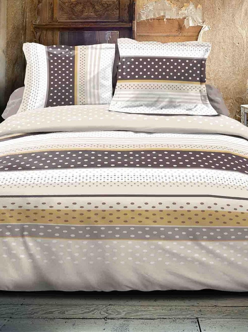 Housse de couette 220x240 + 2 taies d'oreiller 65x65 cm Coton Pois Beige - Kiabi